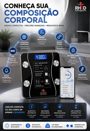 Balança Digital Inteligente com Bioimpedância NexMoney - conexão Bluetooth