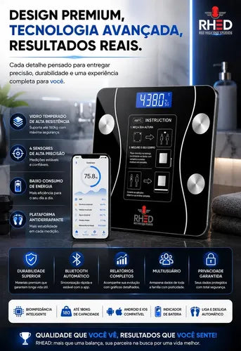 Balança Digital Inteligente com Bioimpedância NexMoney - capacidade 180kg